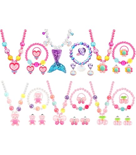 Bomboniere Festa Bambini Set 24 Gioielli Bambini Legno Colorato - Collane, Anelli E Bracciali Con Gufi E Unicorni Regalo Principessa