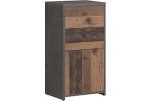 ‎FORTE FORTE Best Chest Kommode mit 1 Tür und 2 Schubladen, Holzwerkstoff, Old-Wood Vintage kombiniert mit Betonoptik, 40,3 cm x 77,5 cm x 29,6 cm