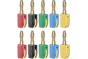 Cleqee Connettore a banana ad alta corrente da 4 mm, placcato oro, 10 connettori a banana, 32 A, cinque colori
