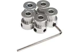 DollaTek 5PCS Aluminum GT2 Timing Belt Pulley 16 Teeth Bore 5mm Width 6mm and Wrench for RepRap 3D Printer Prusa i3