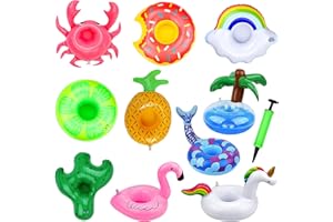 iYInJuan 10pcs Porte-gobelets Gonflables pour Piscine, Flotteurs de Boissons Gonflables, Porte Verre Porte-Boisson Gonflable sous-Verres Flottant Piscine pour Plage Fête Soirées, avec 1 Pompe à Air
