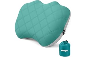 WellSync Ultralight Inflatable Camping Pillow, Ergonomic Wedge, Green, Standard (47cm x 33cm), With Removable Cover, Leakproof, Lightweight, Breathable
