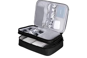 LENTION Cable Organiser Bag Travel Electronic Accessories Organiser Double Layers All-in-One Storage Pouch for Charger, USB Cables, Power Bank, Earphone (Black)