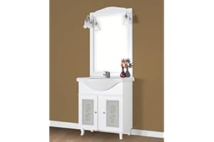 KLESIA Mobile Da Bagno Completo Modello Giada Ante con Vetro 75 CM In Legno Con Specchio Lavabo e Applique Made In Italy (Bianco)