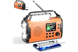 BIAOQINBO 20000mAh Kurbelradio mit Bluetooth, DAB/FM Solar Radio, Als Taschenlampe & Leselicht, USB Handy-Lader, SOS Alarm, TF Karte, Kopfhöreranschluss, TFT Bildschirm, Tragbar Notfallradio für Camping Outdoor