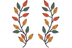 Zhengmy 2 Pieces Metal Tree Leaf Wall Decor Vine Olive Branch Leaf Wall Art Living Room, Hallway Wall Decor Outdoor Decoration(Lively Colors)