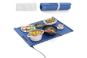 GiantexUK Roll Up Food Warming Mat, Silicone Electric Warming Tray with 3/6 Temperature Settings, 3/5 Timers & Child Lock, Portable Food Warmer Heating Mat for Dinner Party (Blue, 60x44cm)