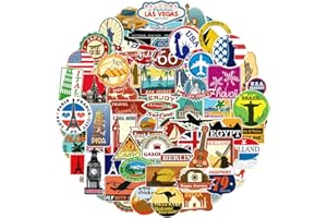 RGBEE Wasserfeste Aufkleber Sticker Set 100 Stücke, Vintage Reise Etiketten Retro Vinyl Aufkleber für Laptop Koffer Helm Motorrad Skateboard Auto Fahrrad Computer VSCO Aesthetic Städte Sticker
