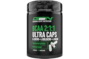 ‎GEN GERMAN ELITE NUTRITION BCAA Ultra Caps - 365 Kapseln mit hochdosierten 1100 mg pro Kapsel - Optimales 2:1:1 Verhältnis - Leucin, L-Isoleucin, L-Valin - Verzweigtkettige essentielle Aminosäuren