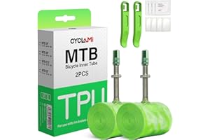 CYCLAMI Cámara Bicicleta MTB de TPU Ultraligera 65g Cámara Interior para 29'', 27,5'' y 26'' ×1.9-2.5 Bicicleta de Montaña con Válvulas Metal Presta 45mm