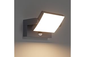 Klighten 24W Apliques LED Exterior con Sensor de Movimiento, IP65 Luz Pared Exterior Interior Ajustable, Lámpara Pared Moderno Aluminio para Terraza Jardines Balcón, Blanco Calido 3000K, Antracita