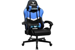 LUCKRACER Gaming Chair, Massage Ergonomic Computer Chair Lumbar Support High Back Height Adjustable Gaming Chair with 360°-Swivel Seat and Headrest for Home Office, Blue