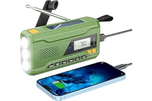PONOSEU Solaire Radio Manivelle AM/FM, Radio Portable Rechargeable, Radio Survie avec Lampe Poche LED Alarme pour Urgence Extérieure Randonnée Camping