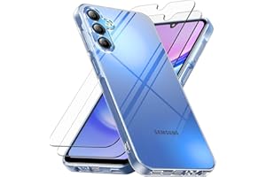 caslord Coque pour Samsung Galaxy A15 5G / A15 4G avec 2 Verre Trempé, Anti-Jaune Étui de Protection Antichoc Anti-Rayures, Transparente TPU Silicone Bumper Case pour Galaxy A15, Clear