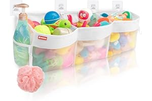 UNEEDE Rangement pour Jouets de Bain Avec 3 Compartiments, Sac de Rangement pour Baignoire, Organiseur en Maille