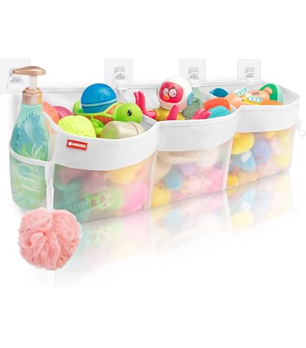 Organisateur Jouets De Bain Pingouin - Filet De Rangement Avec 4 Crochets Adhésifs
