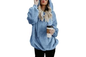 Hoodie Damen Oversize Teddy Pullover Teddyjacke Pulli Teddy Fleece Sweatshirt Kapuzenpullover Fleecejacke Kapuzenpulli Warm Langarm Lose Winter Tops Oberteile Casual mit Tasche