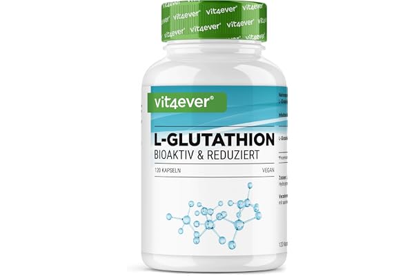 L-Glutathion - 120 Gélules avec 500 mg par Gélule - Premium : Glutathion Réduit & Bioactif Issu de la Fermentation - Hautement Dosé - Vegan