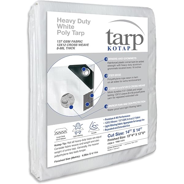 Kotap 25-ft x 40-ft Heavy-Duty 12 by 12 Cross Weave 8-mil White