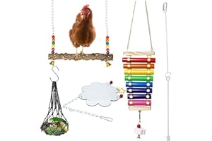 Allazone 5 PCS Jouets pour Oiseaux Jouet de Poulet, Jouets de Balançoire de Poulet Légumes Brochette De Fruits, Jouet de Xylophone de Poulet, Jouets Poulet en Miroir pour Poulet Perroquet Oiseau