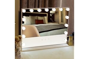 Ledivion Hollywood Vanity Mirror, Large Vanity Makeup Mirror with Lights, Touch Control Dressing Table Mirror Charging Port 3 Colours 15 LED Bulbs, 58 x 46 cm