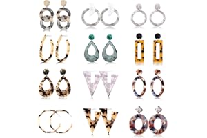 Finrezio 12 Paires Boucles d'Oreilles en Acrylique Résine pour Femme Fille Boucles d'Oreilles Géométrique Bohème