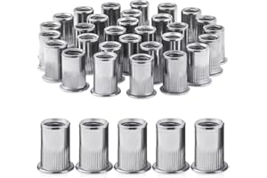 Gueenky 30 Pezzi Dadi Rivetti Filettati in Acciaio Inox, M10 Dadi Filettati a Testa Piatta Assortimento M10 Inserti Filettati Mobili in Legno (15 mm x 20 mm)