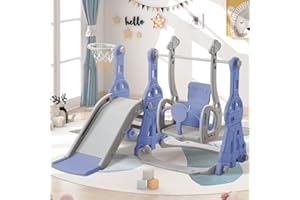 AONYAYBM Scivolo per bambini 4 in 1, scivolo per interni per bambini, scivolo per bambini, con cesto da basket, altalena, kit di gioco per arrampicata autoportante, area giochi per bambini (blu)