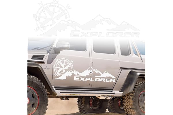 Montagne Boussole Autocollant pour Capot de Voiture,Auto Autocollant Graphique Decal Décoration Automatique pour Coffre de Porte Latérale Carrosserie de Véhicule VR Tout-terrain SUV Blanc argenté