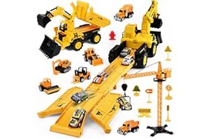 Joellfuner Escavatore Giocattolo per Bambini, Escavatore Giocattolo Trasformabile con 6 Mini Veicoli di Ingegneria e 6 Auto in Metallo, Escavatore Gru Giocattolo per Bambini di 3, 4, 5, 6, 7 Anni