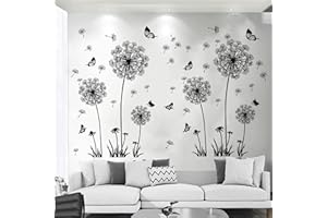 Arawat 2 Set Dandelion Wall Decals Living Room Wall Tattoo Flowers Wall Sticker Bedroom Wall Sticker Children's Room Window Tattoo to Stick Black Wall Decals Plants for Kitchen Bathroom