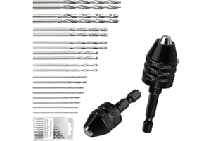 BBTCXJS Lot de 2 adaptateurs de mandrin, tige hexagonale 1/4", mandrin auto-serrant, 0,3-6,5 mm et 0,3-3,6 mm, 3 mâchoires, outil de conversion pour mandrin sans clé, avec 20 forets HSS