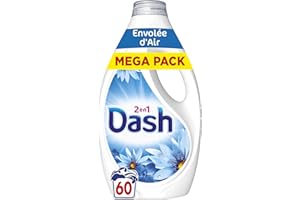 Dash 2en1 Lessive Liquide Envolée d'Air, 60 Lavages, 3 Semaines de Fraîcheur, Avec Lenor, Parfum Brise Marine et Fleurs Fraîches, Nettoyage en Profondeur, Fabriquée en France