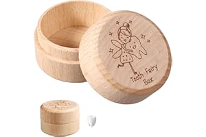GROSION Baby Tooth Box,1 PCS Wooden Tooth Fairy Box, Tooth Keepsake for Girls, with Girl and Teeth Pattern, Perfect for Commemorating the First Tooth