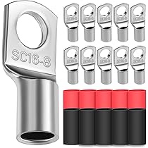 10 x buiskabelschoenen, 16 mm², kabelschoenen, gat- M8, ringkabelschoen, verdikt koper, niet geïsoleerde SC kabelschoen met 10 krimpkous 3: 1