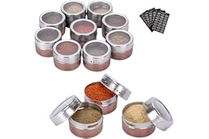 Kingmate Juego de 12 Botes para Especias Magnéticos de Acero Inoxidable Organizador Especias Cocina Spice Jars, Etiquetas Incluidas, Rojo