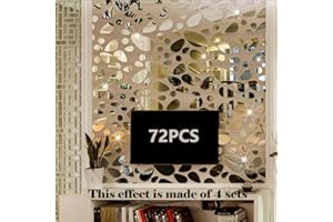 TTSAM 72Pcs Mirror Decals Wall Stickers - Cobblestone Shape DIY Decor for Home Room Bedroom Office Decoration Silver