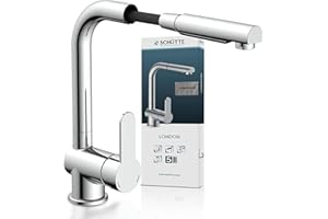 SCHÜTTE 79700 Rubinetto da cucina London con doccetta estraibile, rubinetto da cucina orientabile a 360 gradi, miscelatore monocomando, miscelatore per lavello in cromo
