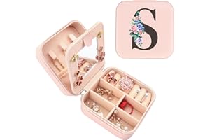 ELEKTHEIM Kleines Schmuckkästchen Reise Samt mit Spiegel, Schmuckaufbewahrung Organizer für Mädchen Frauen, Reißverschluss PU-Leder Schmuck Reiseetui Aufbewahrung für Ringe Ohrringe Halskette Armbänder S