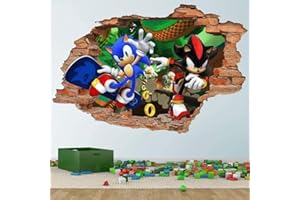 LIUWW Efecto 3D ver pegatinas de pared adolescentes y niños decoración de la pared vinilo mural-sonic and shadow hedgehog cartoon