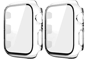 HANKN 2 Pack for Apple Watch Series 3 2 1 38mm Case Tempered Glass Screen Protector, Hard PC Full Coverage Shockproof Iwatch Cover Bumper (38mm, Clear+Clear)