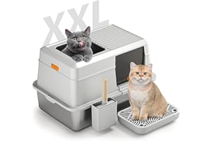 Bartuke Extra Large Stainless Steel Cat Litter Box with Lid, High Sided Metal Litter Box, Enclosed, Anti-Leakage, Easy Cleaning, Dark Grey