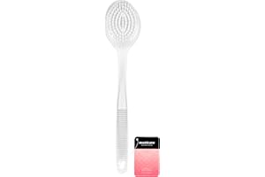 Manicare White Plastic Bath Brush, Exfoliating, Long Handled Spa Shower Brush, Non Slip Handle, Back Washer, Good For Circulation, Cellulite And Dry Skin, Dry Brushing, Back And Body Scrubber