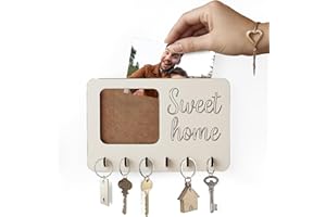 MoniDecor Portachiavi da parete in Legno – Porta Chiavi da Muro per Casa Stile Moderno con 6 Ganci Robusti – Appendi Chiavi a Muro per Ingresso e Corridoio (MARCO BLANCO)