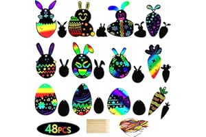 SIENON Ostern Handwerk Kit 48Pcs Regenbogen Scratch Ostern Ornamente Scratch Off Karten Ostern hängenden Kunsthandwerk Osterei Füller Party Favors Klassenzimmer Projekt Dekorationen Ostern Aktivität