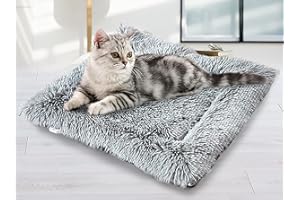 OCSOSO 2 in 1 Cat Bed Mat Self-Warming Furry Pet Bed Foldable Convertible Thermal Cat Sleeping Bag Soft Plush Calming Bed for Small dogs and Cats