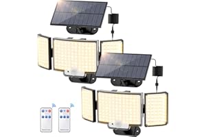 Topabol Faretto LED da Esterno con Sensore di Movimento, 212 LED 3 Modos Lampada Solare da Esterno, IP65 Grandi Luce Solare LED Esterno, 340° Illuminazione (2 Pezzi - Bianco Caldo)