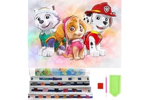 HENDPOCK Diamantmalerei Kinder, Diamond Painting Set Cartoon Hunde Theme Diamant Malerei Kits DIY 5D Diamond Painting, Malen nach Zahlen Diamant Painting Bilder kinder, Kinderzimmer Wanddekoration（Welpenteam）