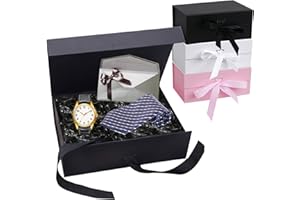 Giugio Boite Cadeau avec Bowknot, Magnetique Boite Cadeau Vide 21 x 17 x 7 cm, Pliable Cadeau Boîte avec Couvercle Cadeau Rectangulaire Boîte pour Mariages, Anniversaires, Valentin, Noel (Noir)