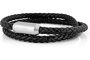 Akitsune Suprema magnetyczna bransoletka skórzana | bransoletka dla kobiet i mężczyzn, stal nierdzewna, podwójnie owinięta bransoletka matowa czarna srebrna, 39cm, Skóra, Bez kamienia